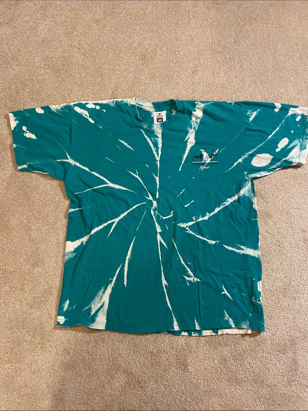 Vintage Lee Teal and White Spiral Tie-Dye Short Sleeve Tee